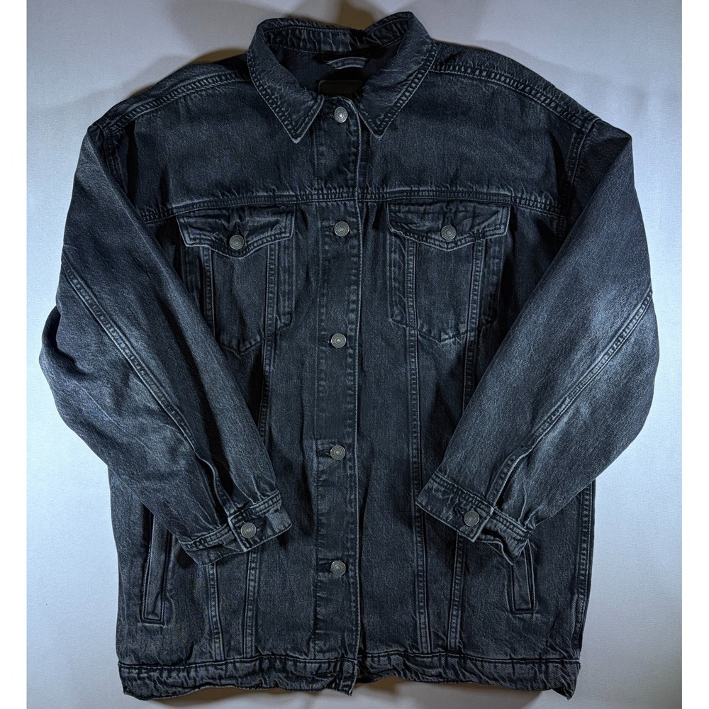 American Eagle 90s Boyfriend Black Denim Jacket Women's Oversized Trucker Medium
